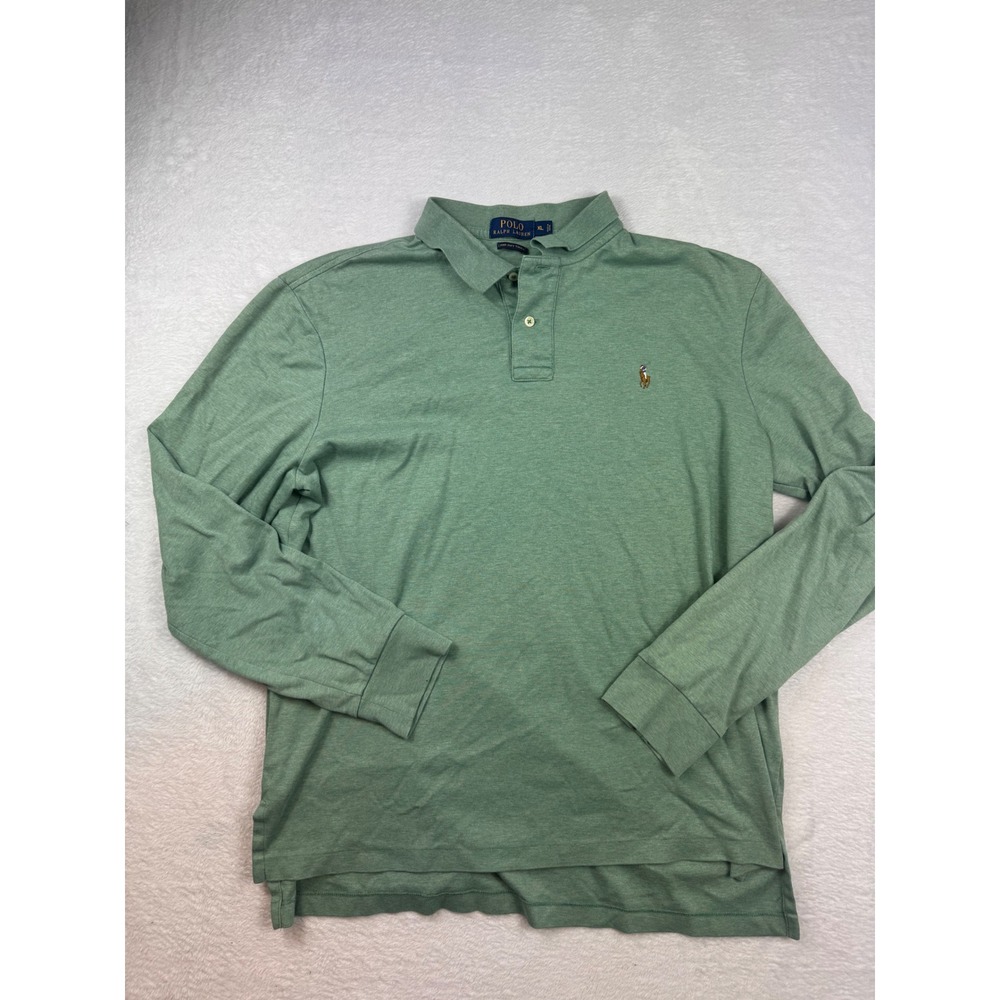 Polo Ralph Lauren Pima Soft Touch Long Sleeve Polo Shirt XL Green Heathered